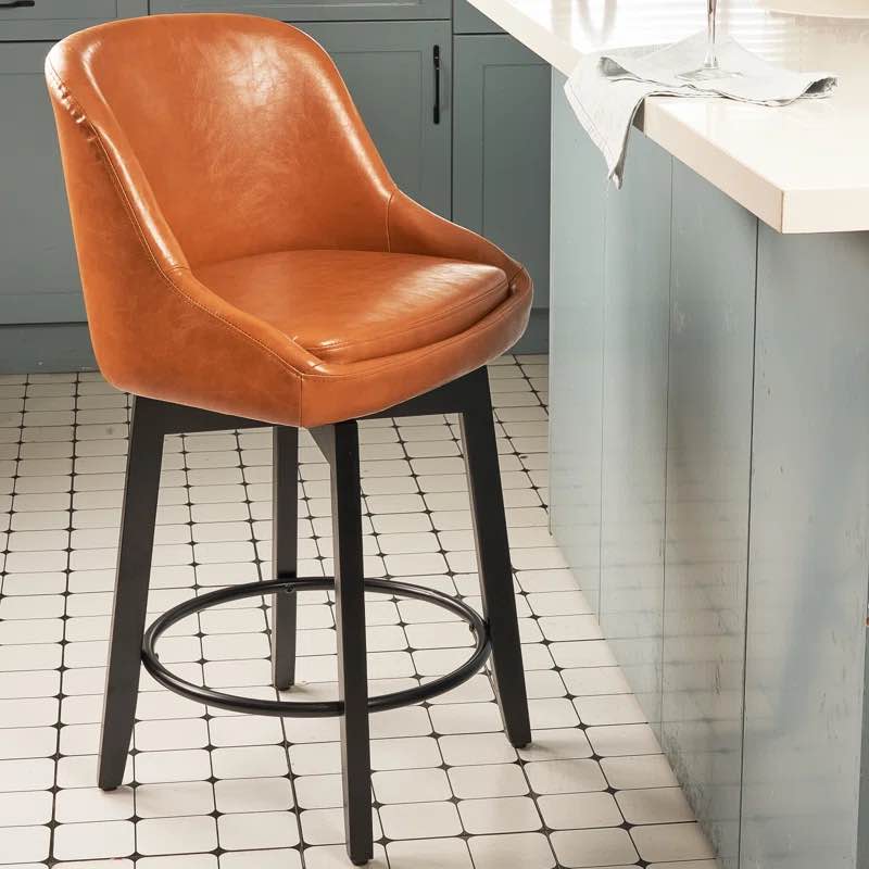 Wrightsboro Swivel Upholstered 26'' Counter Stool with Solid Wood Frame