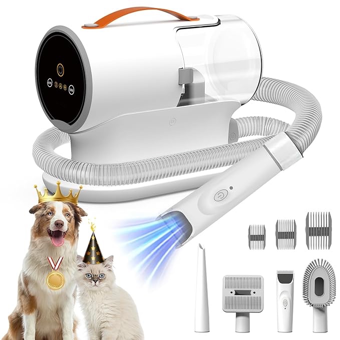 FIXR Pet Grooming Kit & Dog Hair Vacuum Groomer, 12000Pa Powerful Pet Grooming Vacuum, 2L Large Dust Cup Dog Grooming Vacuum for Shedding, Low Noise, 3 Suction Levels, 5 Grooming Tools