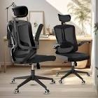 balmstar Ergonomic Office Chair, Home Office Desk Chair with Adjustable Headrest & Lumbar Support, Swivel High Back Computer Chair, Breathable Mesh Chair, PU Silent Wheels, Flip-Up Arms (Onyx Black)