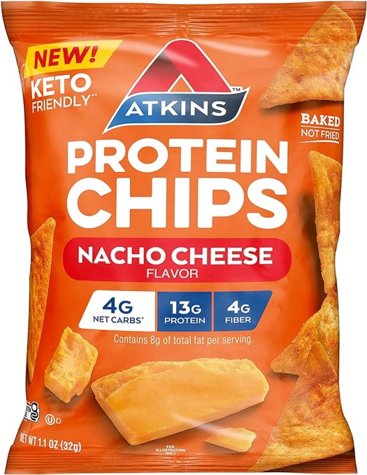 Atkins Nacho Cheese Protein Chips, 4g Net Carbs, 13g Protein, Gluten Free, Low Glycemic, Keto Friendly, 12 Count Nacho Cheese 1.10 Ounce (Pack of 12)