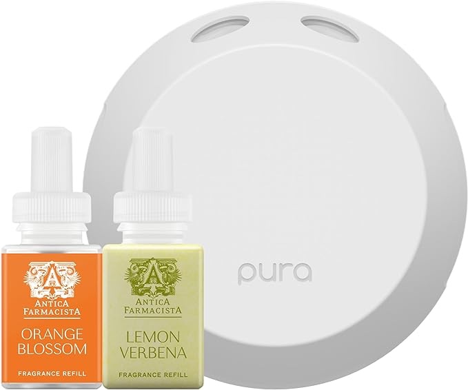 Pura Smart Home Fragrance Device Starter Set - Pura 4 - Scent Diffuser for Home - Includes Fragrance Aroma Diffuser - Antica Farmacista Orange Blossom and Lemon Verbena Scent Refills