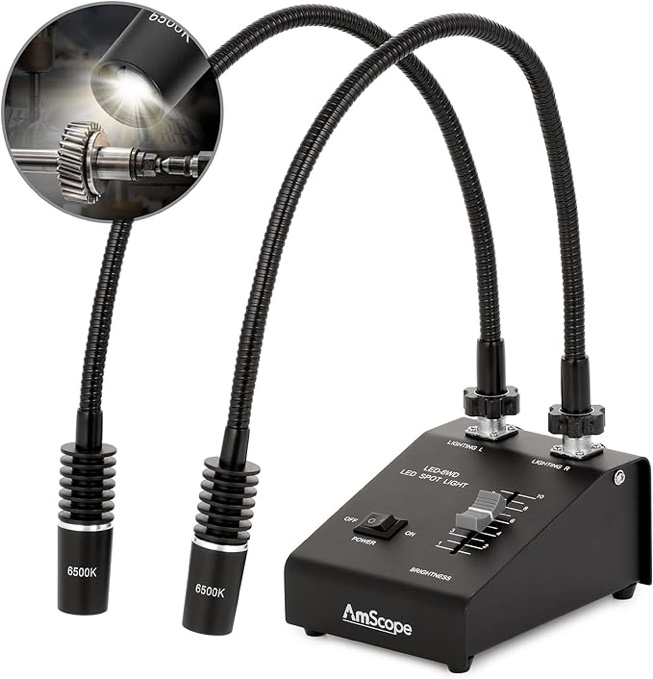 AmScope LED-6W Powerful 6 Watt LED Dual Gooseneck Lights Illuminator, Black, 1 Count (Pack of 1)