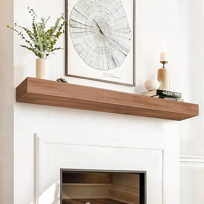 ROOREVO Rustic Wood Wall Organizer Handmade - Wooden Fireplace Shelves for Bathroom Kitchen Livingroom(Walnut, 36 Inch - 2 Pack)