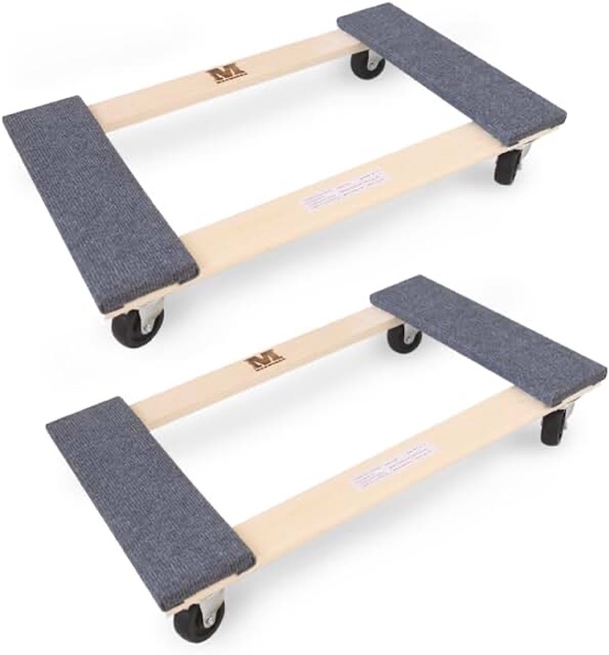 MaxWorks 50857 1320 lbs. Capacity 18 in. x 30 in. Hardwood Furniture Moving Dolly KD Version, Two Pack