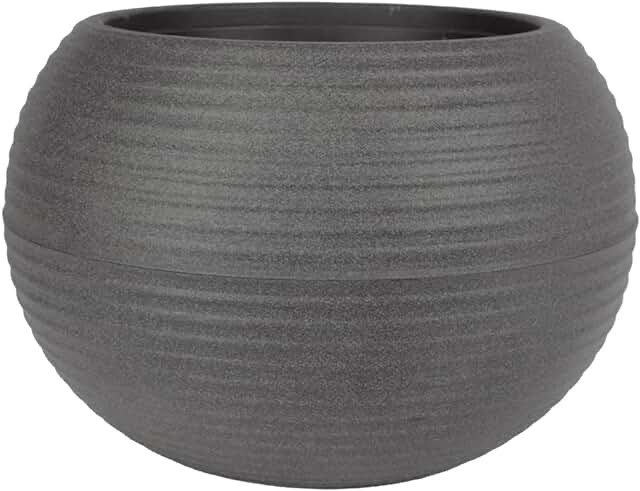 The HC Companies 10 Inch Atlas Sphere Planter - Lightweight Decorative Round Indoor Outdoor Plastic Plant Pot for Herbs and Flowers, Gray