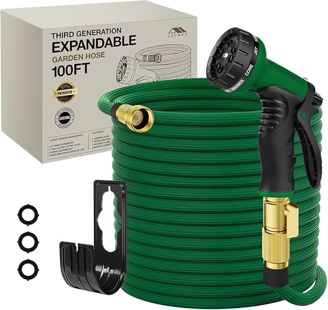 Lefree Garden Hose 100ft, Expandable Garden Hose Leak-Proof with 40 Layers of Innovative Nano Rubber,2024 Version/New Patented, Lightweight, No-Kink Flexible Water Hose (Black) 100FT Black
