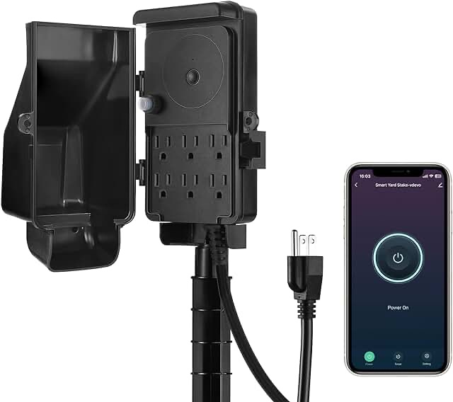 DEWENWILS WiFi Outdoor Outlet Timer, Smart Yard Stake Plug with 6 Outlets, Remote& Voice Control, Waterproof Power Stake Timer with 6Ft Cord, Alexa& Google Assistant Compatible, 1875W/15A, FCC Listed