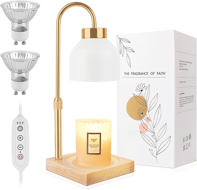Candle Warmer Lamp, Electric Candle Lamp Warmer with Timer, Dimmable Wax Melt Warmer for Jar Candles with 2 Bulbs, Electric Melter for Scented, Home Decor and Gift for Mom