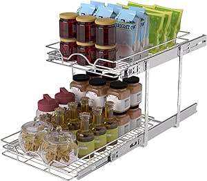OCG 2 Tier Pull Out Cabinet Organizer (15.5" W x 21" D), Pull Out Drawers for Kitchen Cabinets, Pull Out Shelves for Base Cabinet Organization in Kitchen Bathroom Pantry, Chrome Finish