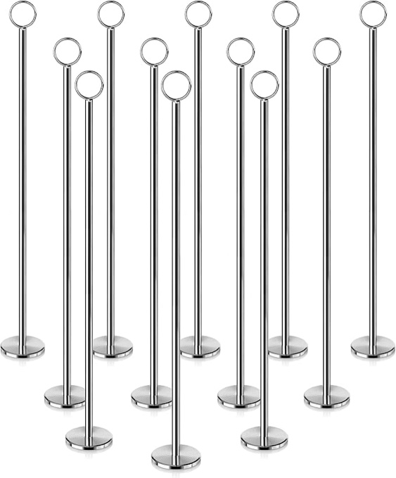 New Star Foodservice 23305 Ring-Clip Table Number Holder/Number Stand/Place Card Holder, 18-Inch, Set of 12 Silver 18-Inch, 12 piece
