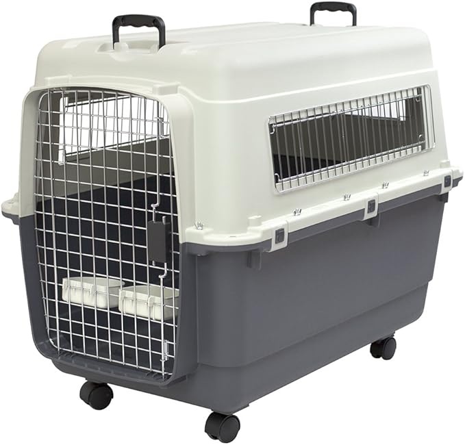 SportPet Designs Plastic Kennels Rolling Plastic Wire Door Travel Dog Crate- XX-Large
