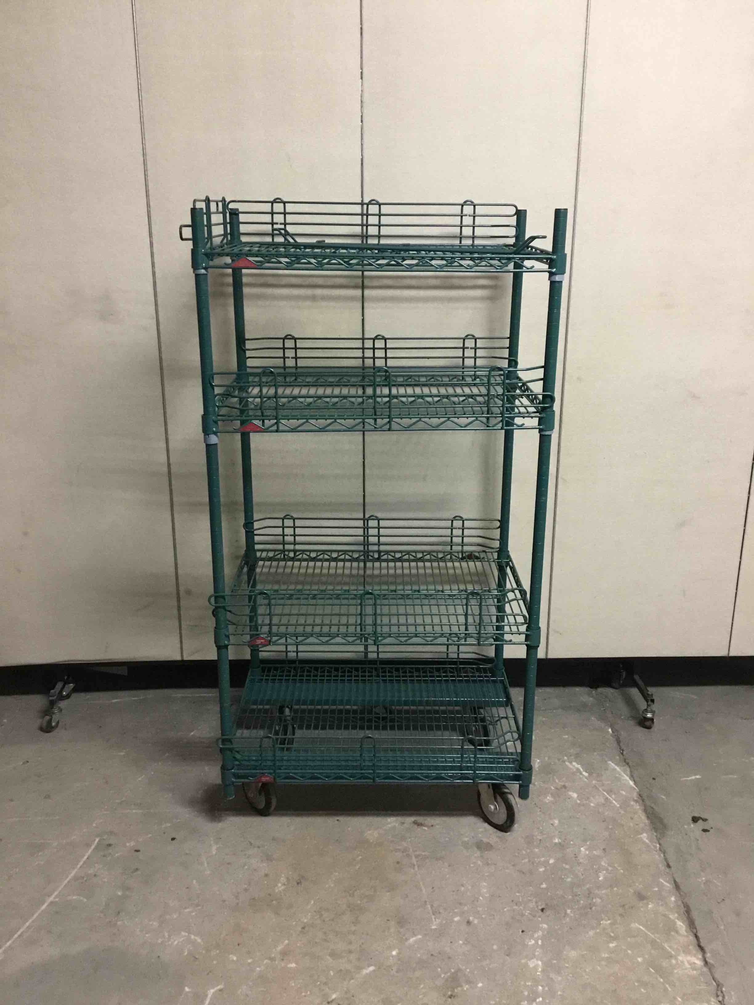 METRO GREEN EPOXY 4 SHELF STORAGE RACK ON CASTERS 