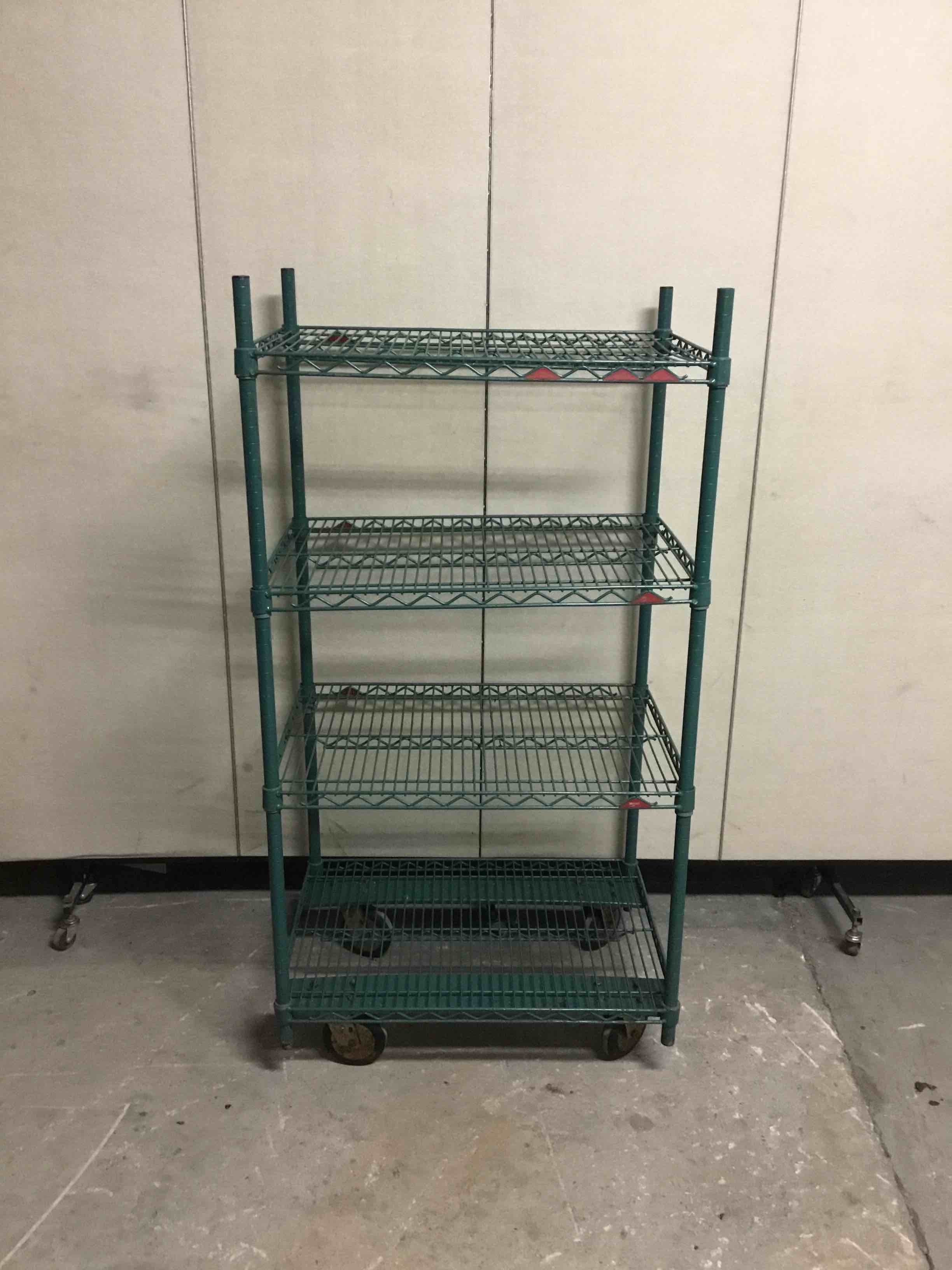 METRO GREEN EPOXY 4 SHELF STORAGE RACK ON CASTERS 