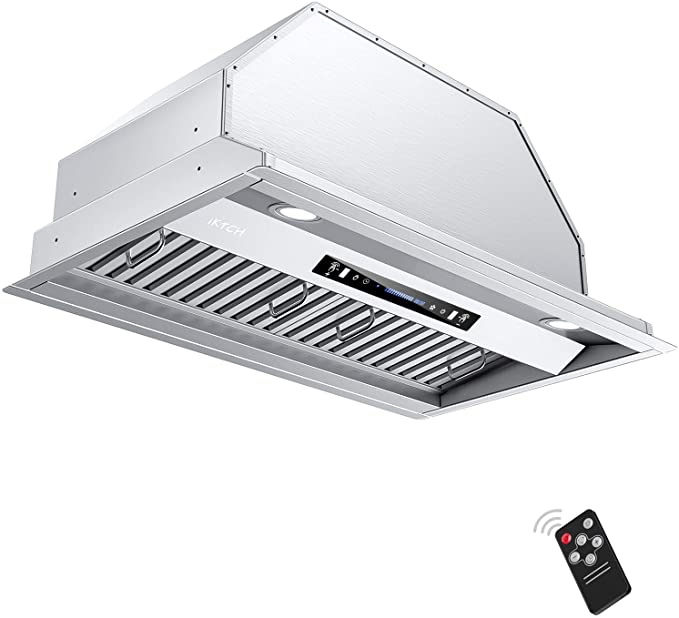 IKTCH 30 inch Built-in/Insert Range Hood 900 CFM, Ducted/Ductless Convertible Duct, Stainless Steel Kitchen Vent Hood with 2 Pcs Adjustable Lights and 2 Pcs Baffle Filters with Handlebar(IKB02-30'')