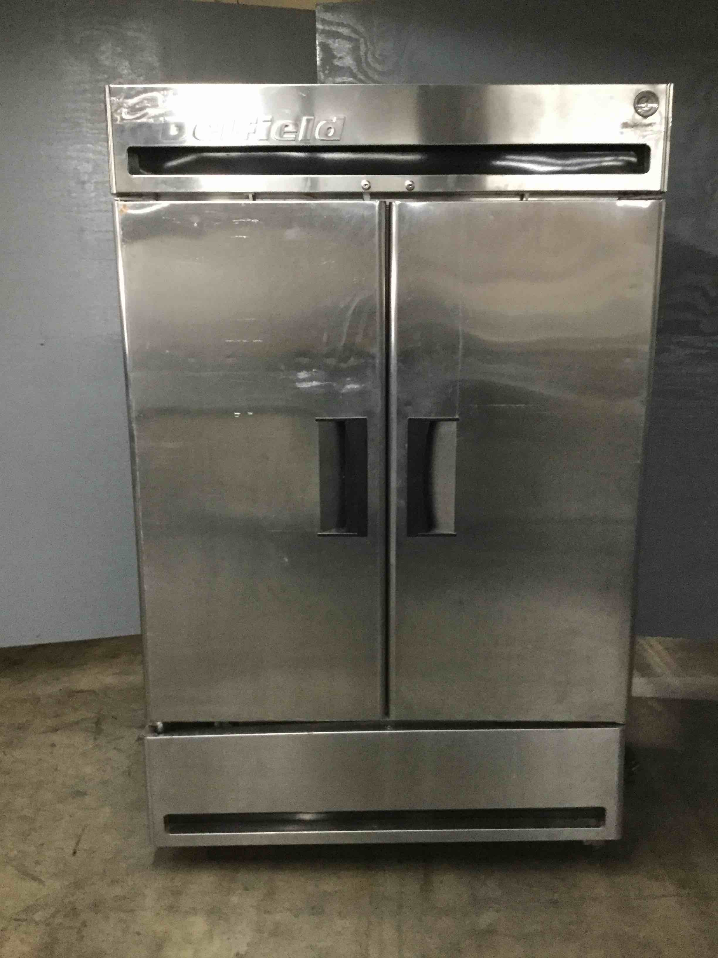 DELFIELD STAINLESS STEEL 2-DOOR REFRIGERATOR ON CASTERS