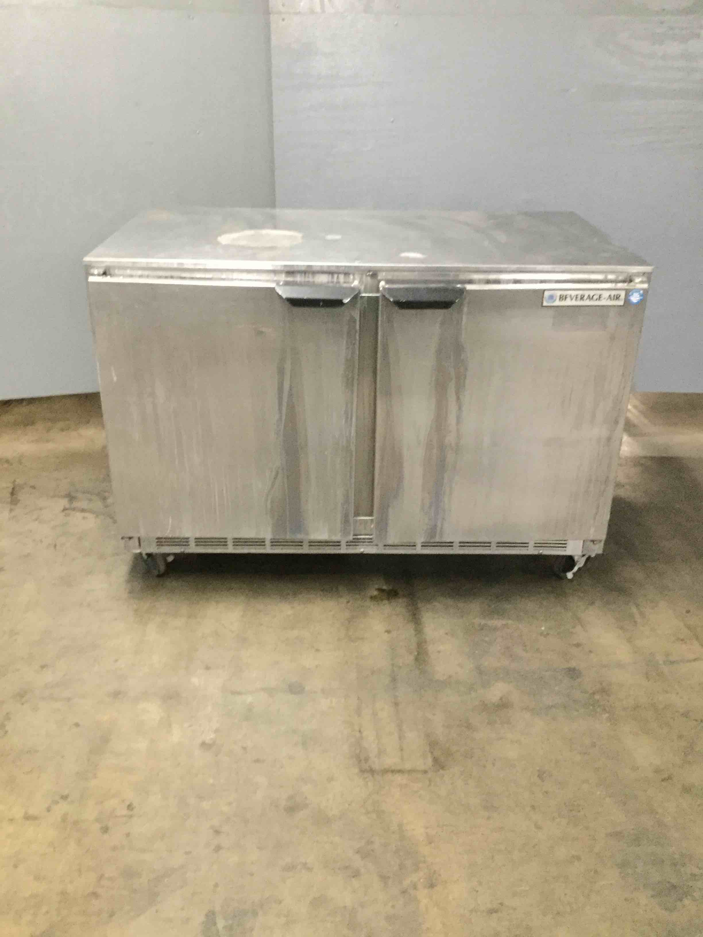 BEVERAGE AIR 48 INCH STAINLESS STEEL 2 DOOR UNDER COUNTER REFRIGERATOR ON CASTERS