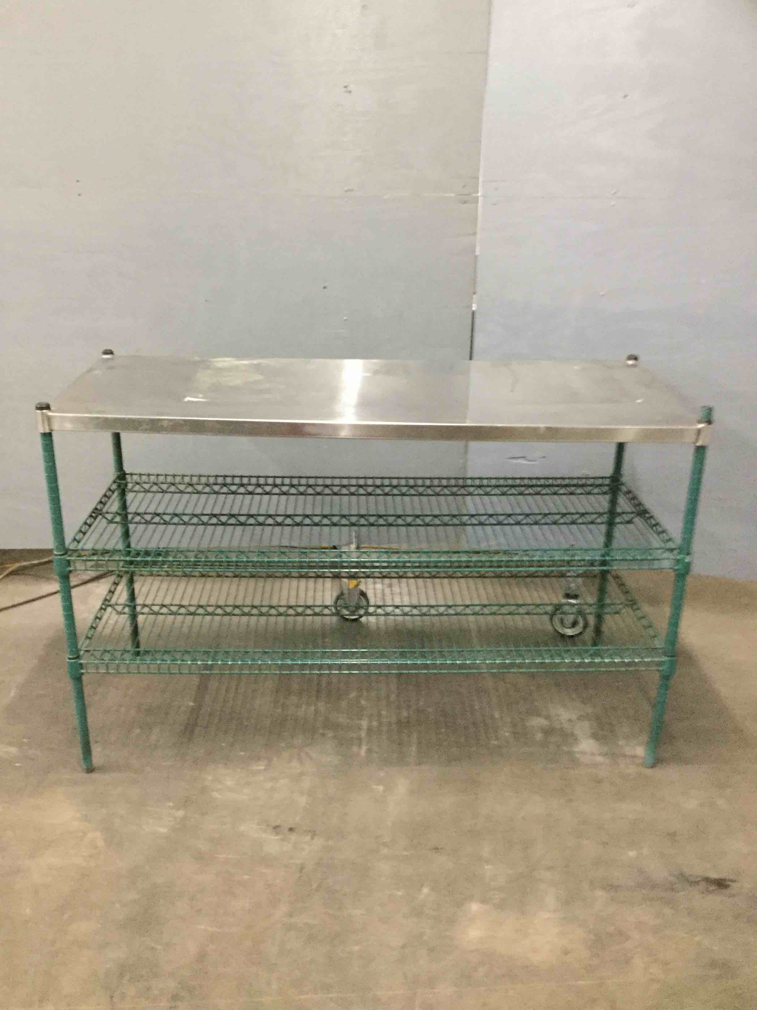 METRO GREEN EPOXY WIRE STORAGE RACK WITH STAINLESS STEEL WORK TOP 