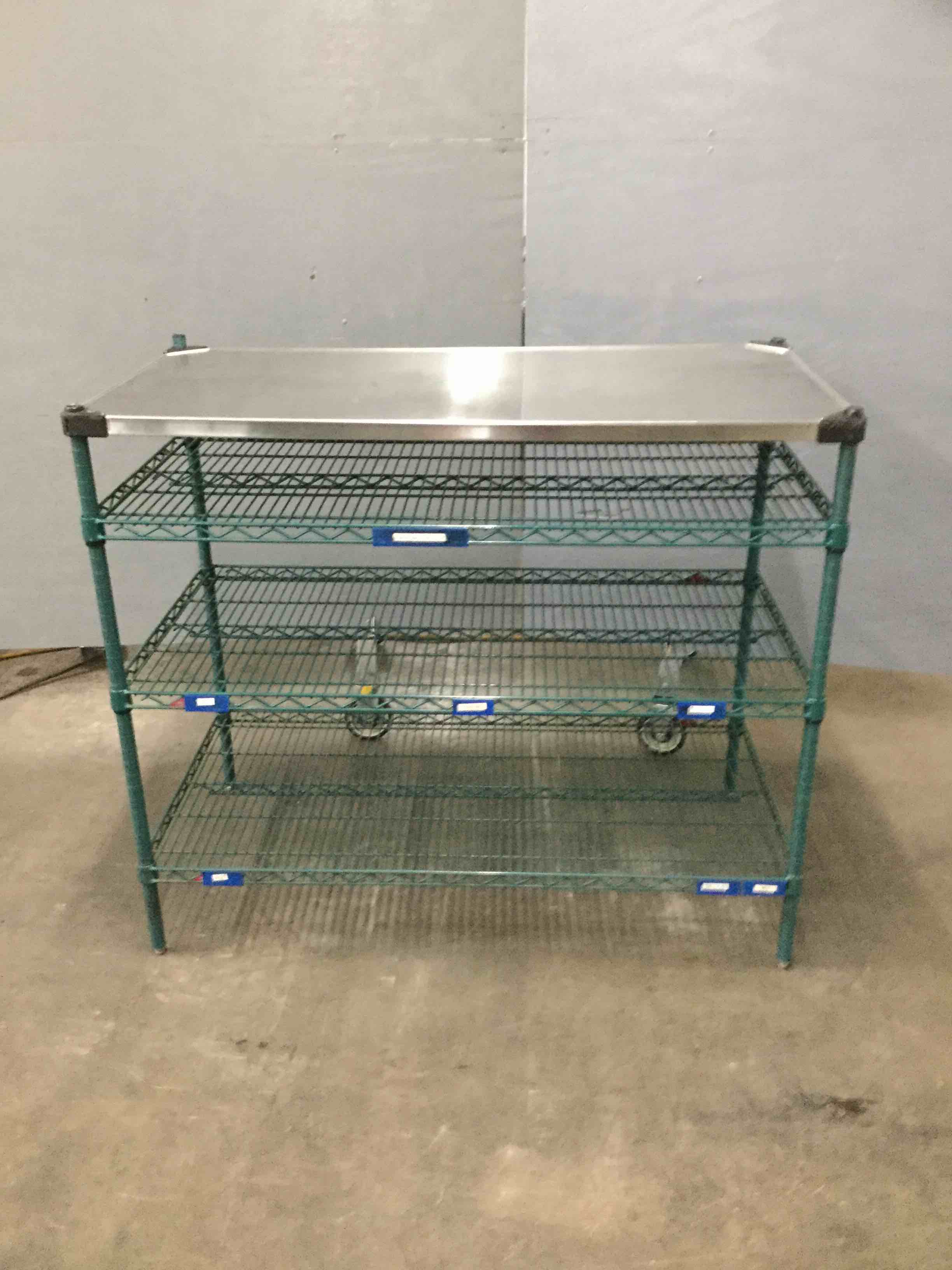 METRO GREEN EPOXY WIRE STORAGE RACK WITH STAINLESS STEEL WORK TOP 