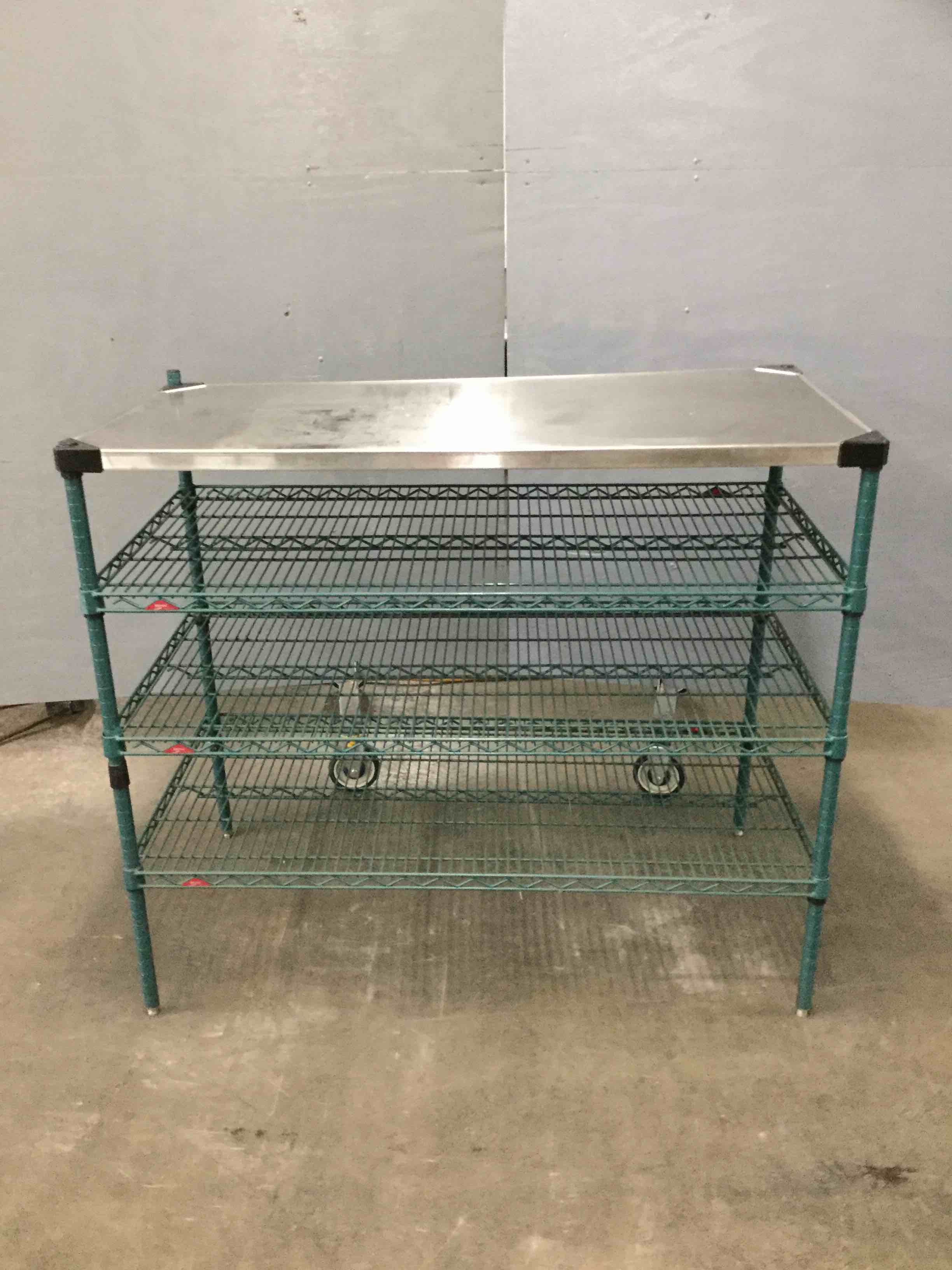 METRO GREEN EPOXY WIRE STORAGE RACK WITH STAINLESS STEEL WORK TOP 