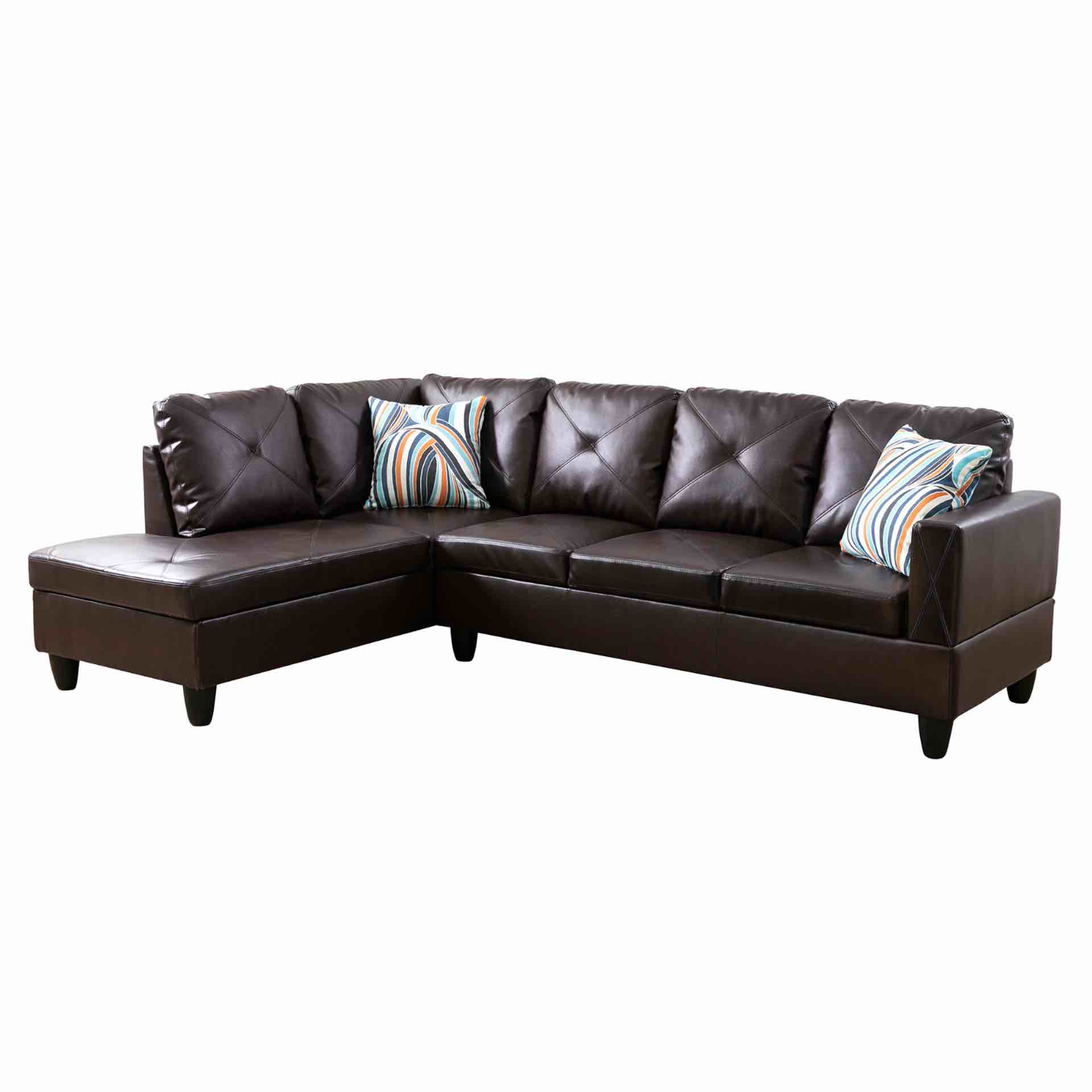 Shaped Faux Leather Sectional in Brown
