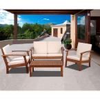 Murano 4-Piece Eucalyptus Patio Conversation Set with Off-White Cushions