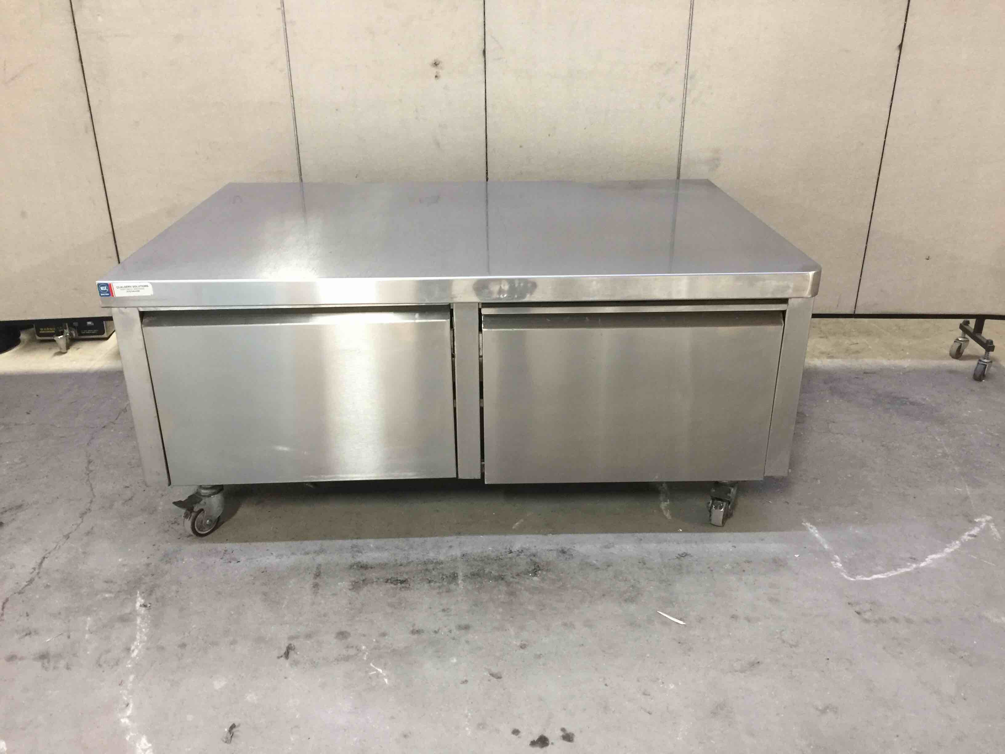 STAINLESS STEEL 2 DRAWER EQUIPMENT STAND ON CASTERS 