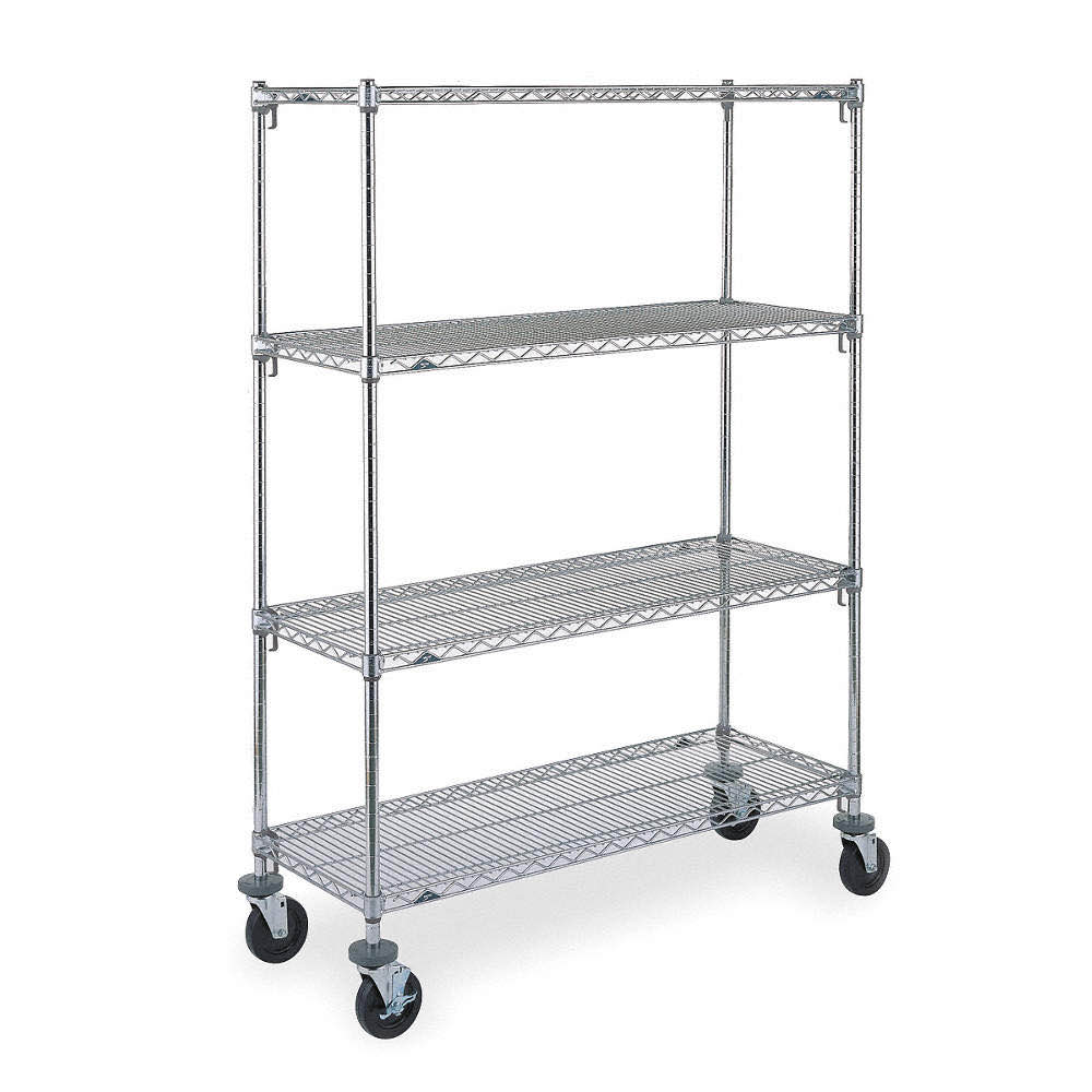  METRO Mobile Wire Shelving Unit, 60"W x 24"D x 67-7/8"H, 4 Shelves, Chrome Plated Finish, Silver