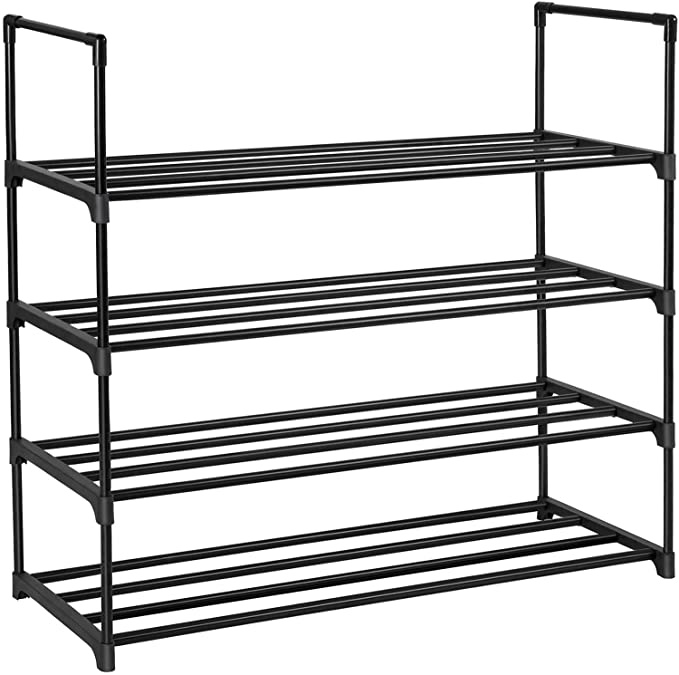 SONGMICS Shoe Rack, 4-Tier Shoe Organizer, Hold up to 20 Pairs of Shoes, Stackable Shoe Tower for Living Room, Entryway, Black ULSA14BK