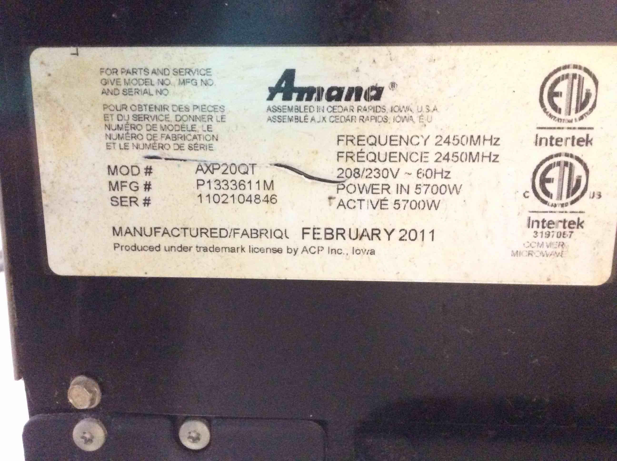 Amana high speed convection microwave oven