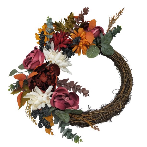 Farmhouse Faux Floral Rattan Wreath, 20" (Multi-color) 