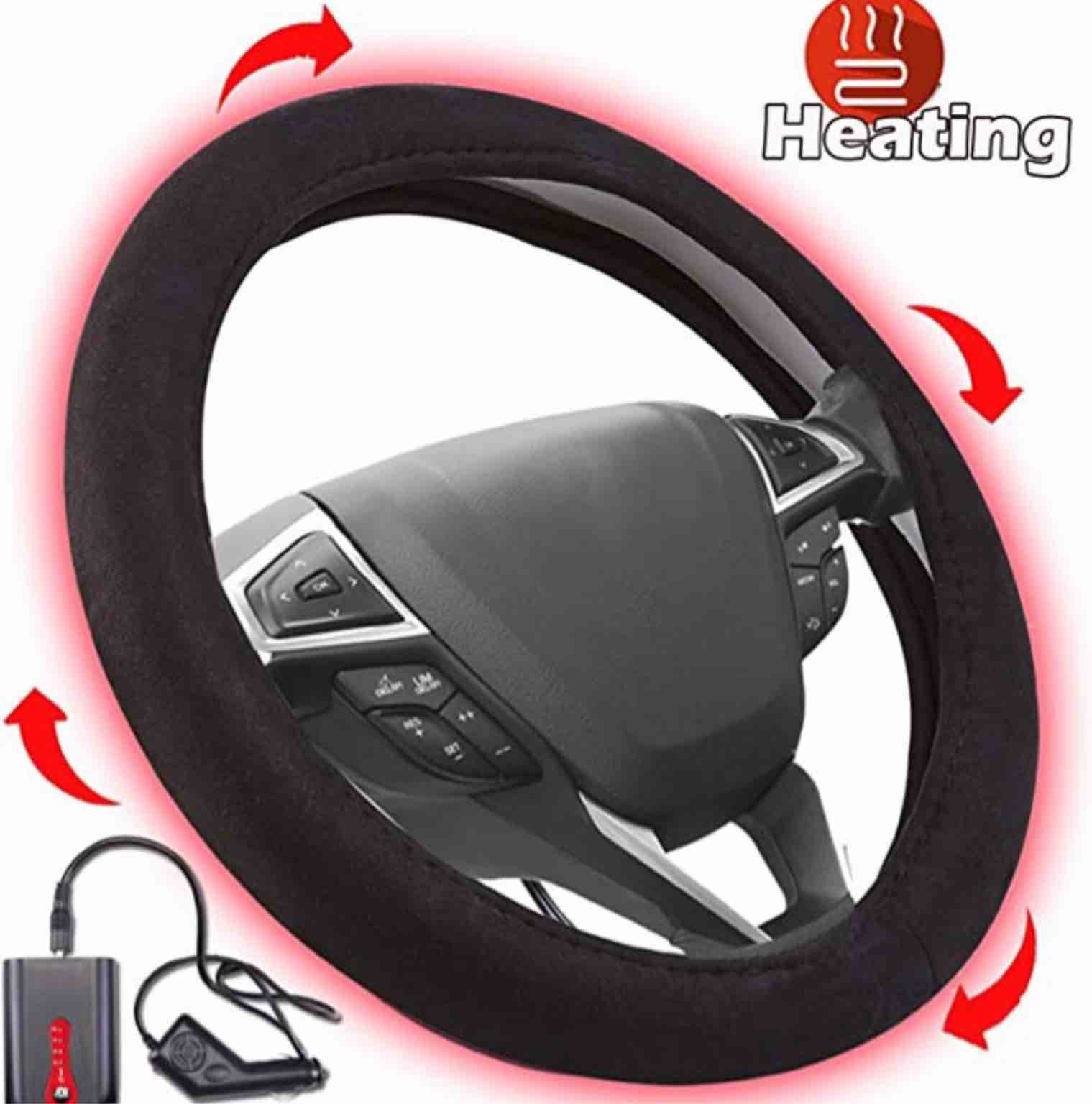 Small Ant Heated Steering Wheel Cover,2020 Upgraded Battery Heated Auto Steering Wheel Cover,Comfy Car Steering Cover Hand Warmer Winter 15" Black