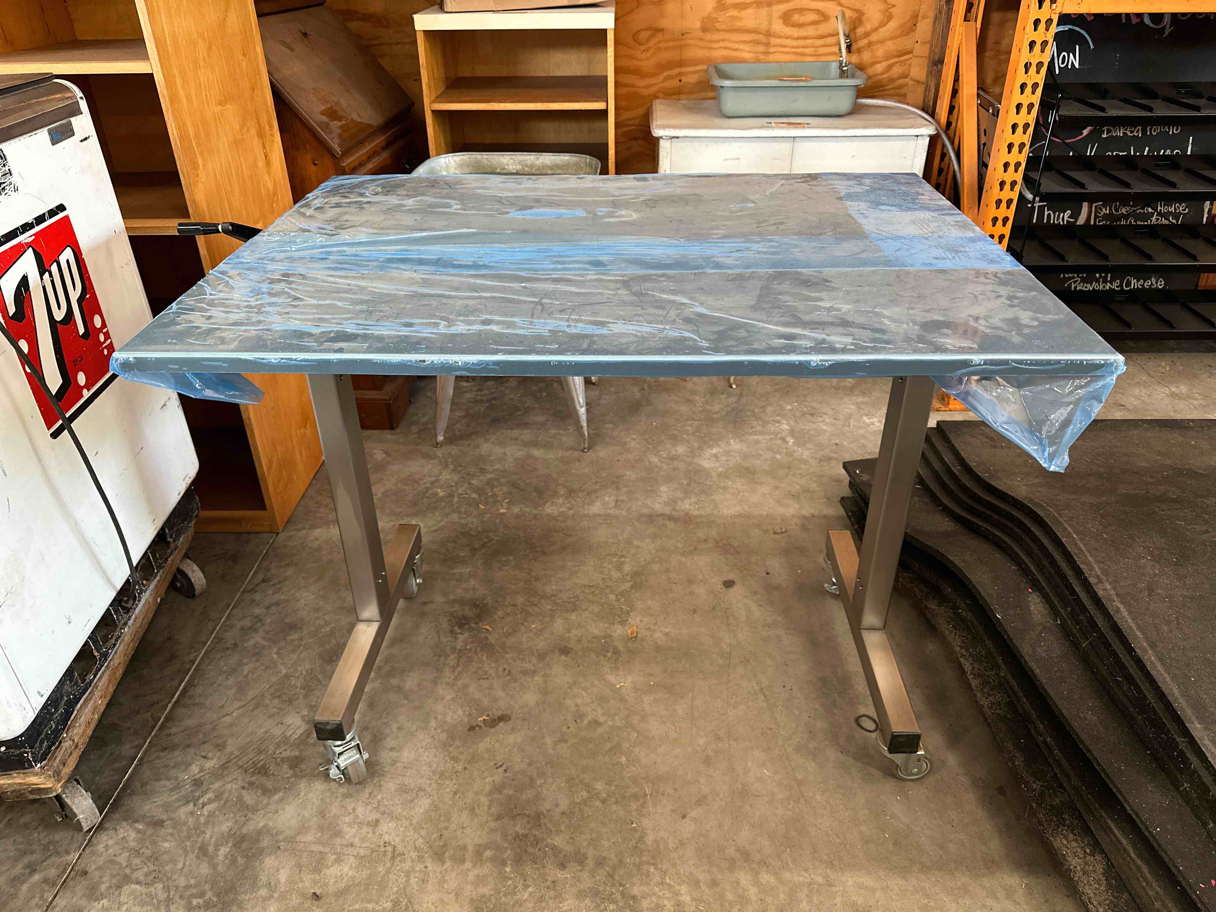 Heavy Duty All Stainless Steel Adjustable Height Table With ErgoSWISS Table Lift System On Casters