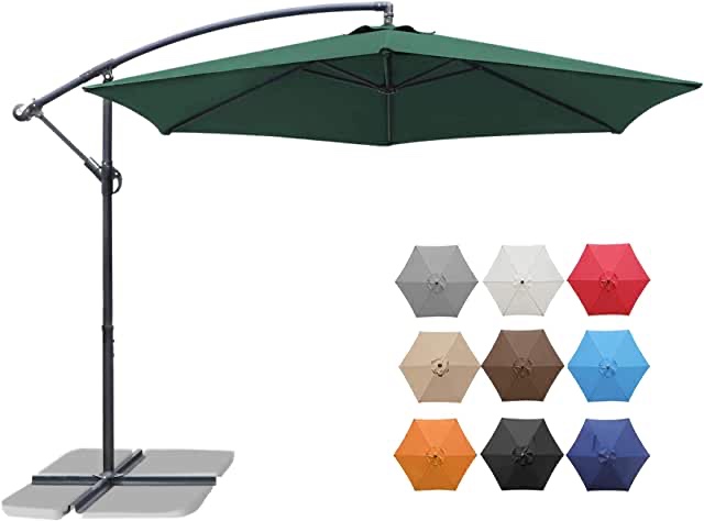 10FT Patio Offset Umbrella With BaseGreen 