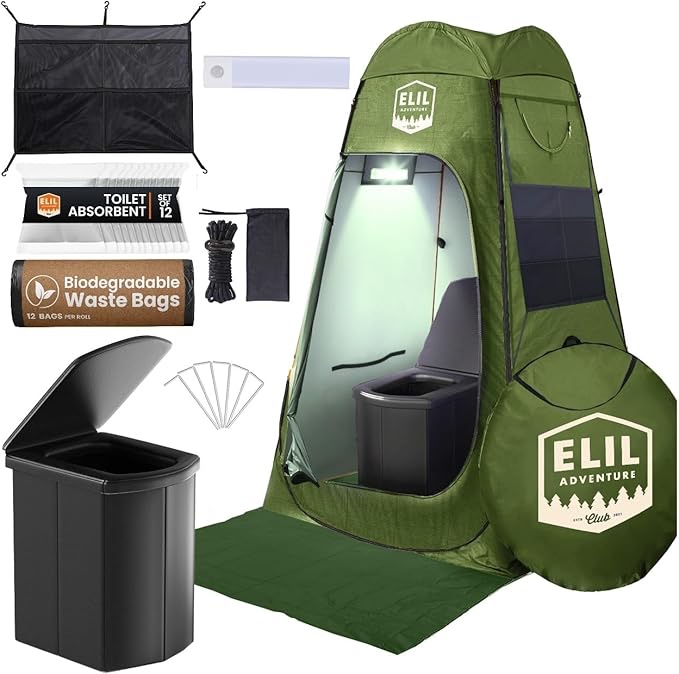 Camping Shower Tent with LED Sensor Light 6.23 ft Camp Shower Large Tent Easy Pop Up Privacy Tent Beach Changing Tent Pop Up Shower Tent Outdoor Shower Enclosure Portable Shower Tents for Camping