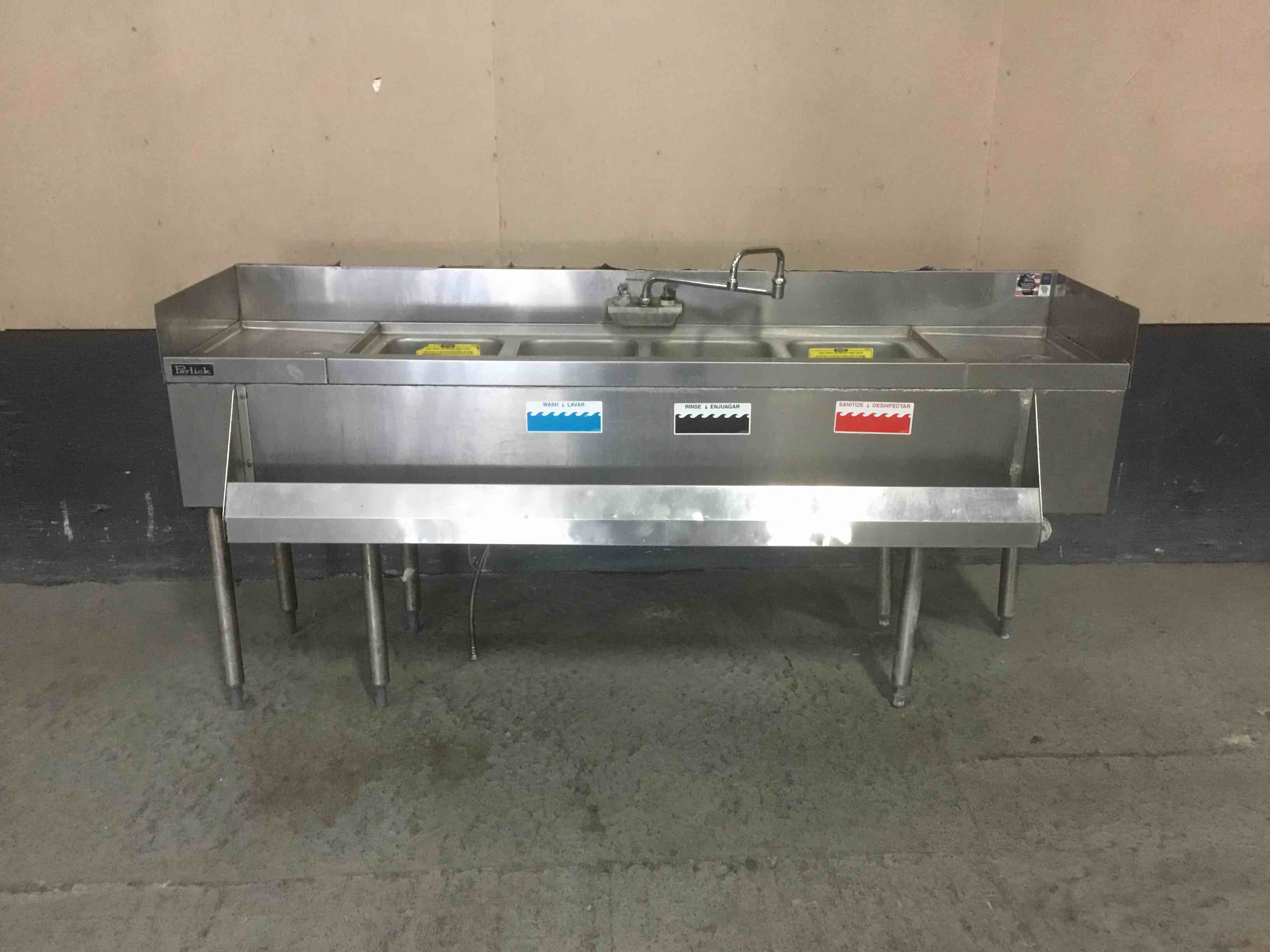 72 INCH STAINLESS STEEL 4 COMPARTMENT BAR SINK