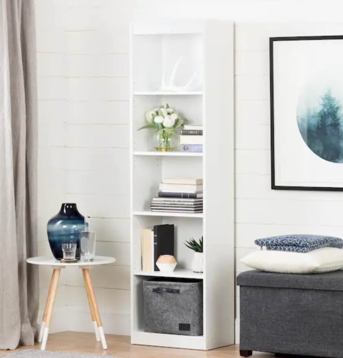 68.25 in. White Wood 5-shelf Standard Bookcase with Adjustable Shelves