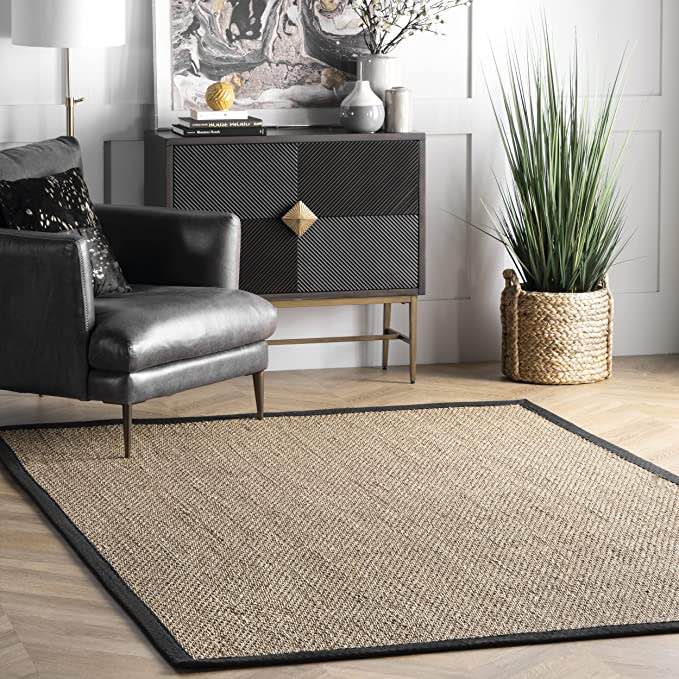 nuLOOM Elijah Seagrass Natural Area Rug, 2' 6" x 4', Black
