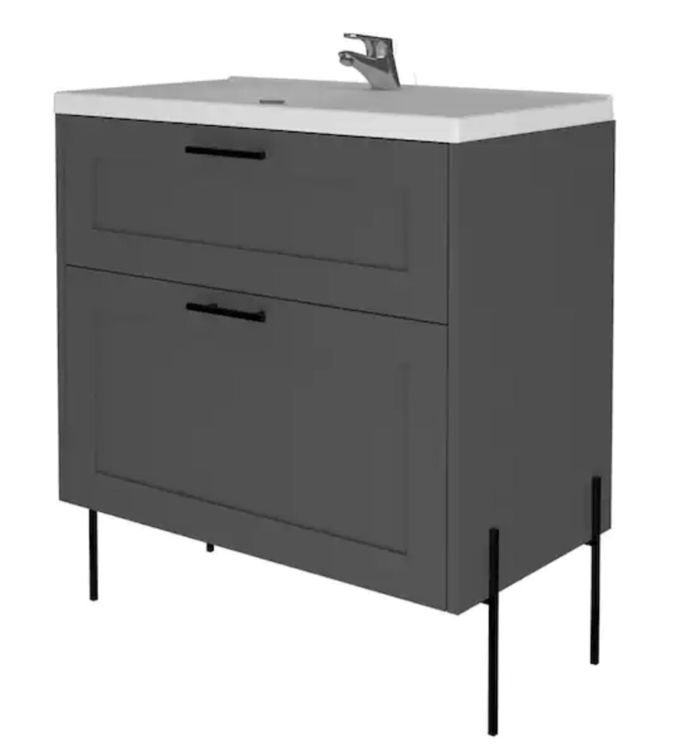 Svedin 32 in. W x 18 in. D x 36 in. H Bath Vanity in Matte Gray with Composite Vanity Top in White with White Basin *sink only*