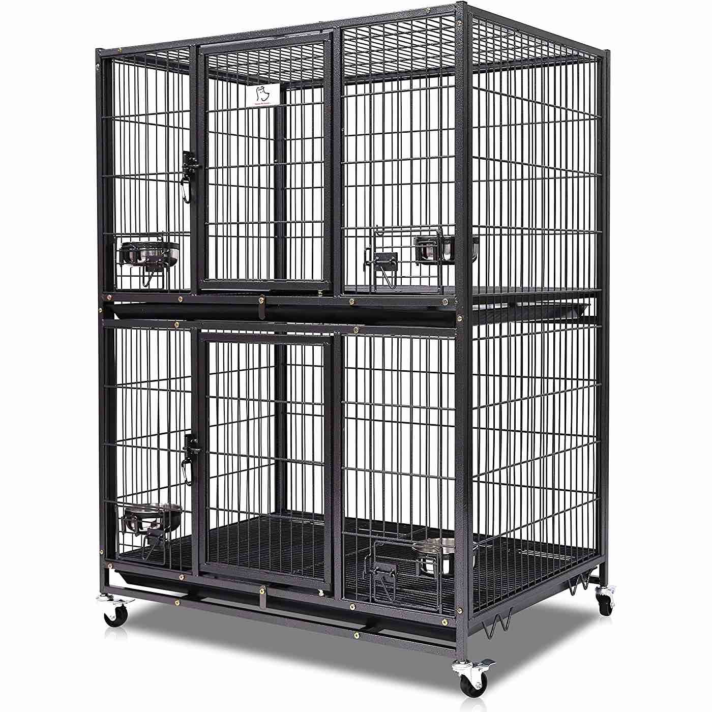 Homey Pet New Two Tier Heavy Duty Cage Kennel w/Casters and Feeding Bowls