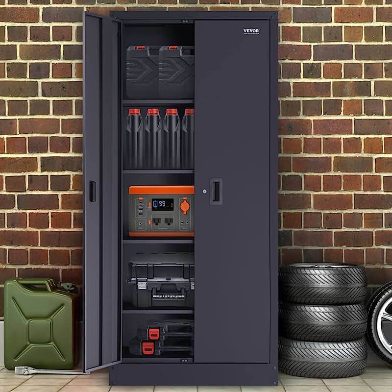 VEVOR Metal Storage Cabinet, 200 lbs Load Capacity per Shelf, 70'' Tall Lockable Powder-Coating Steel Garage Cabinet with 4 Adjustable Shelves, Magnet Doors & Lock, Perfect for Office Home Garage
