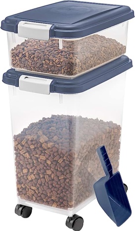 IRIS USA 3 Piece Airtight Pet Food Storage Container Combo, Navy Blue MP-8/MP-1/SCP-2, 33-Quart and 12-Quart