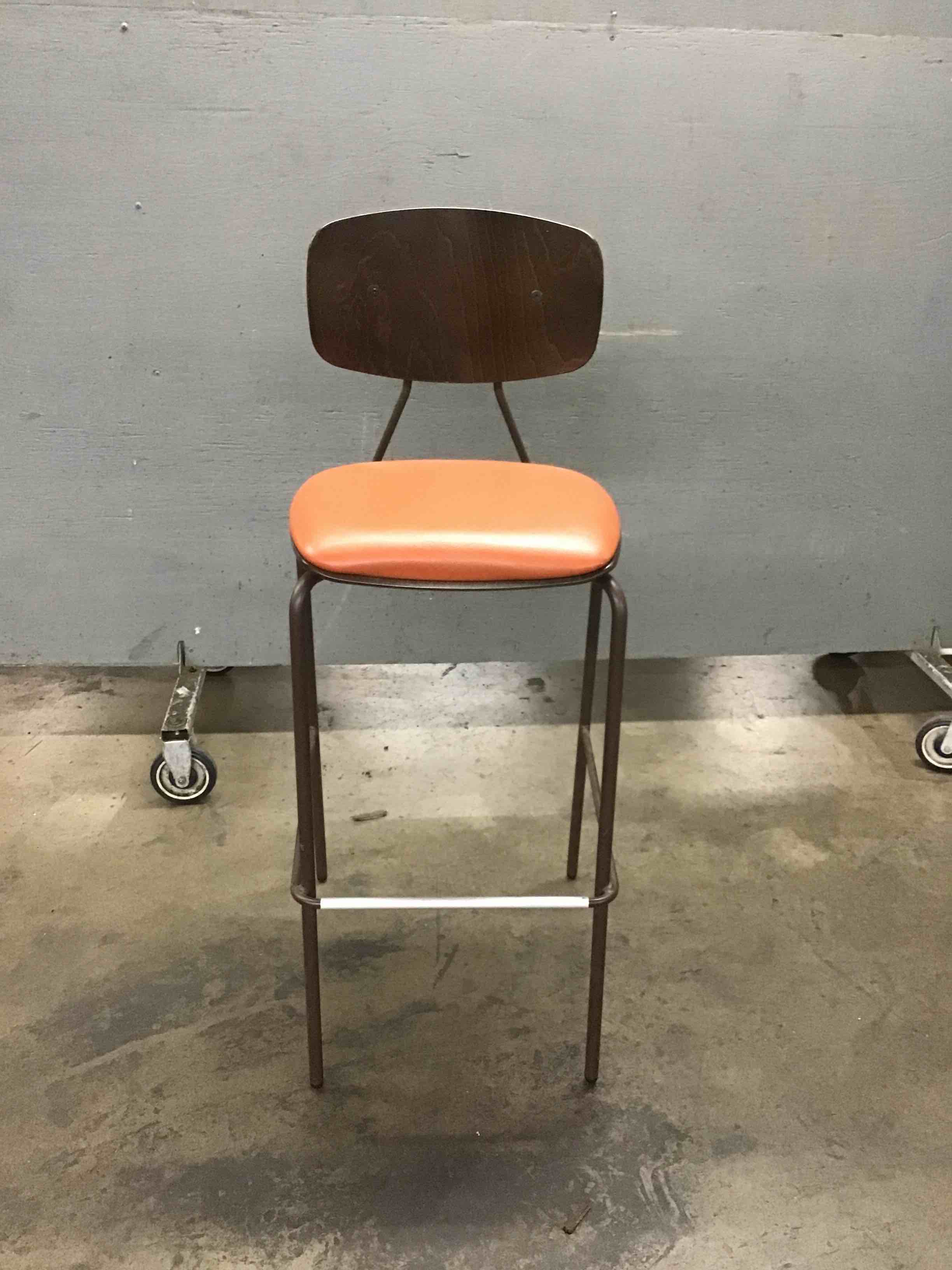 Metal And Wooden Bar Stool With Vinyl Padded Seating 