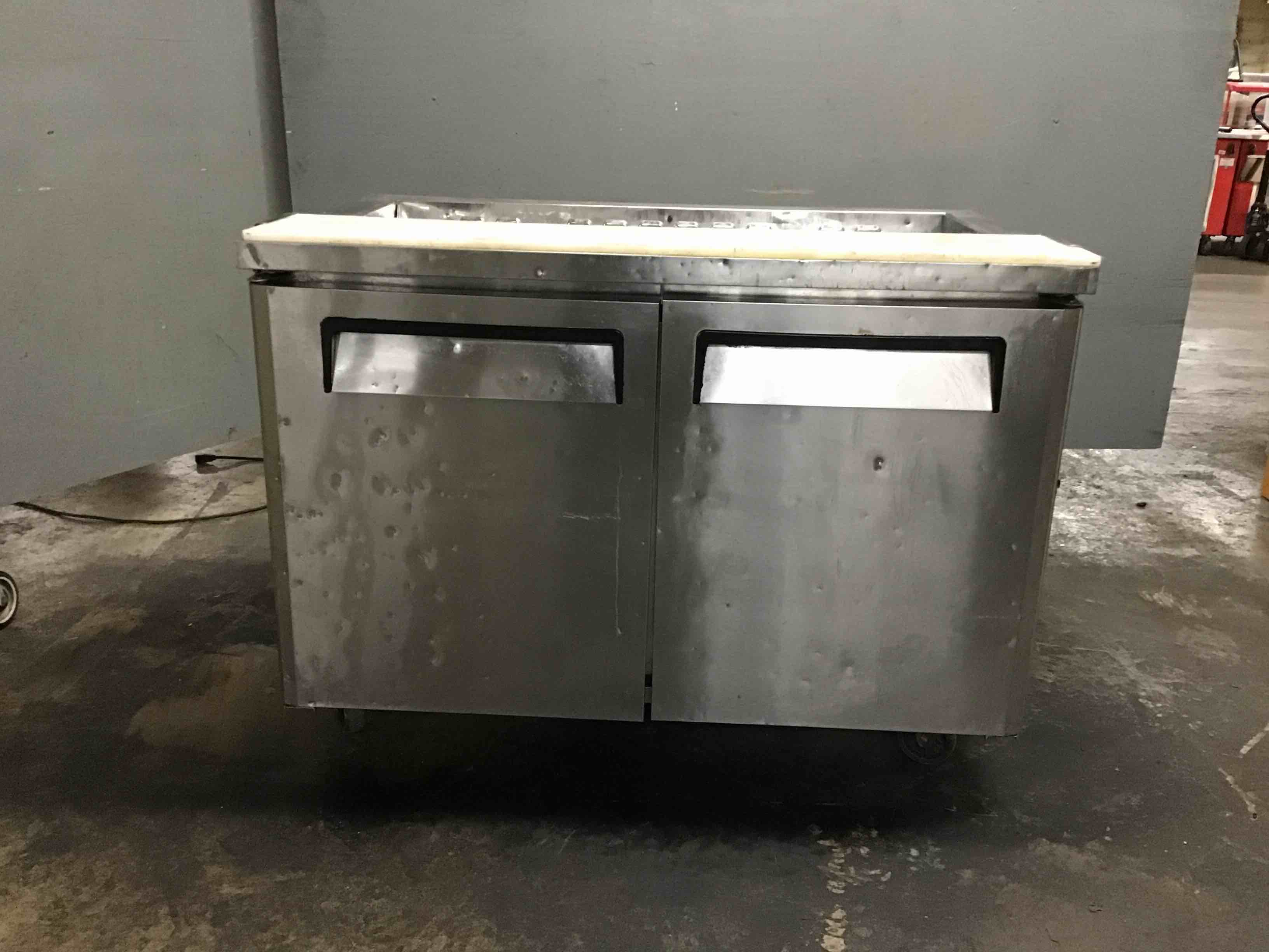 Turbo Air Stainless Steel  48 Inch 2 Door Stainless Steel Refrigerated Sandwich Prep Table On Casters