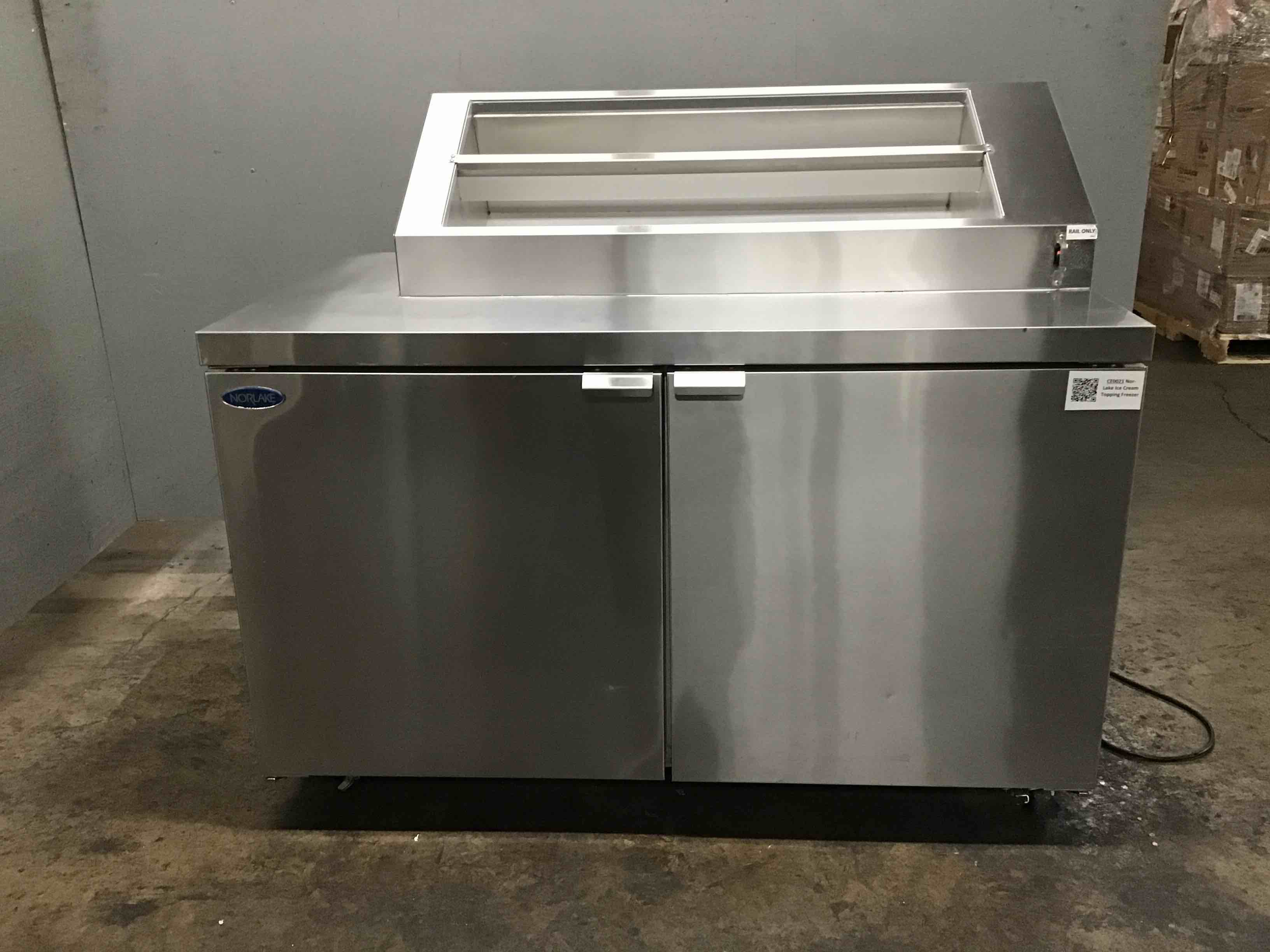 Norlake Stainless Steel 54 Inch 2 Door Ice Cream Topping Freezer With Refrigerated Rail On Casters