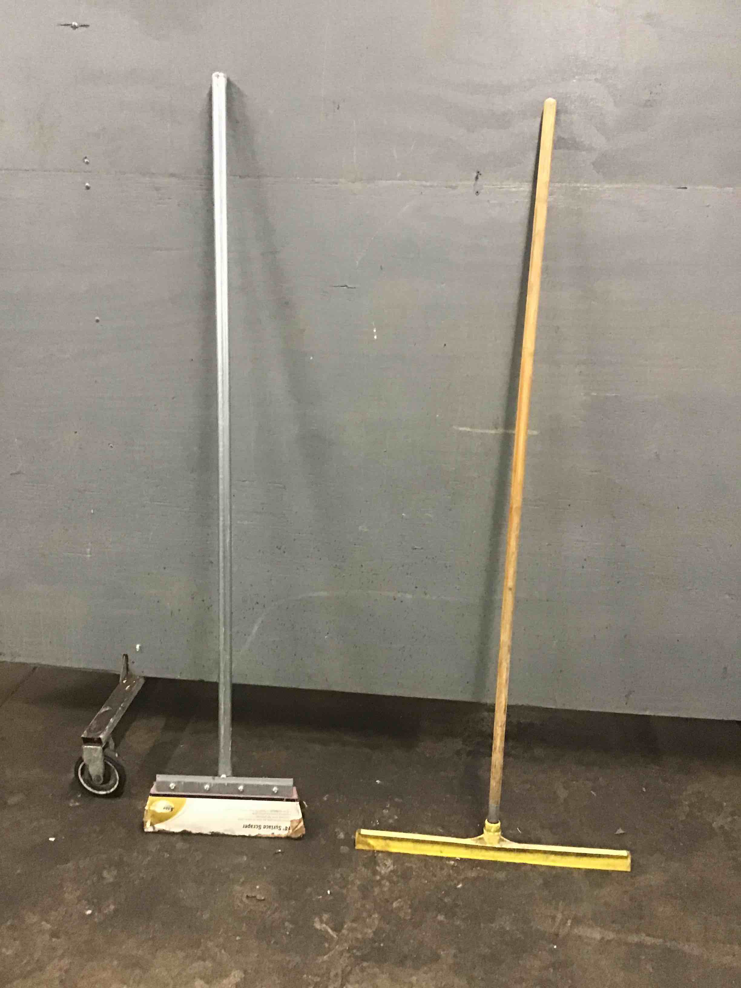 FLOR CRAFT METAL 14 INCH SURFACE SCRAPER AND WOOD AND PLASTIC 23 INCH SQUEEGEE