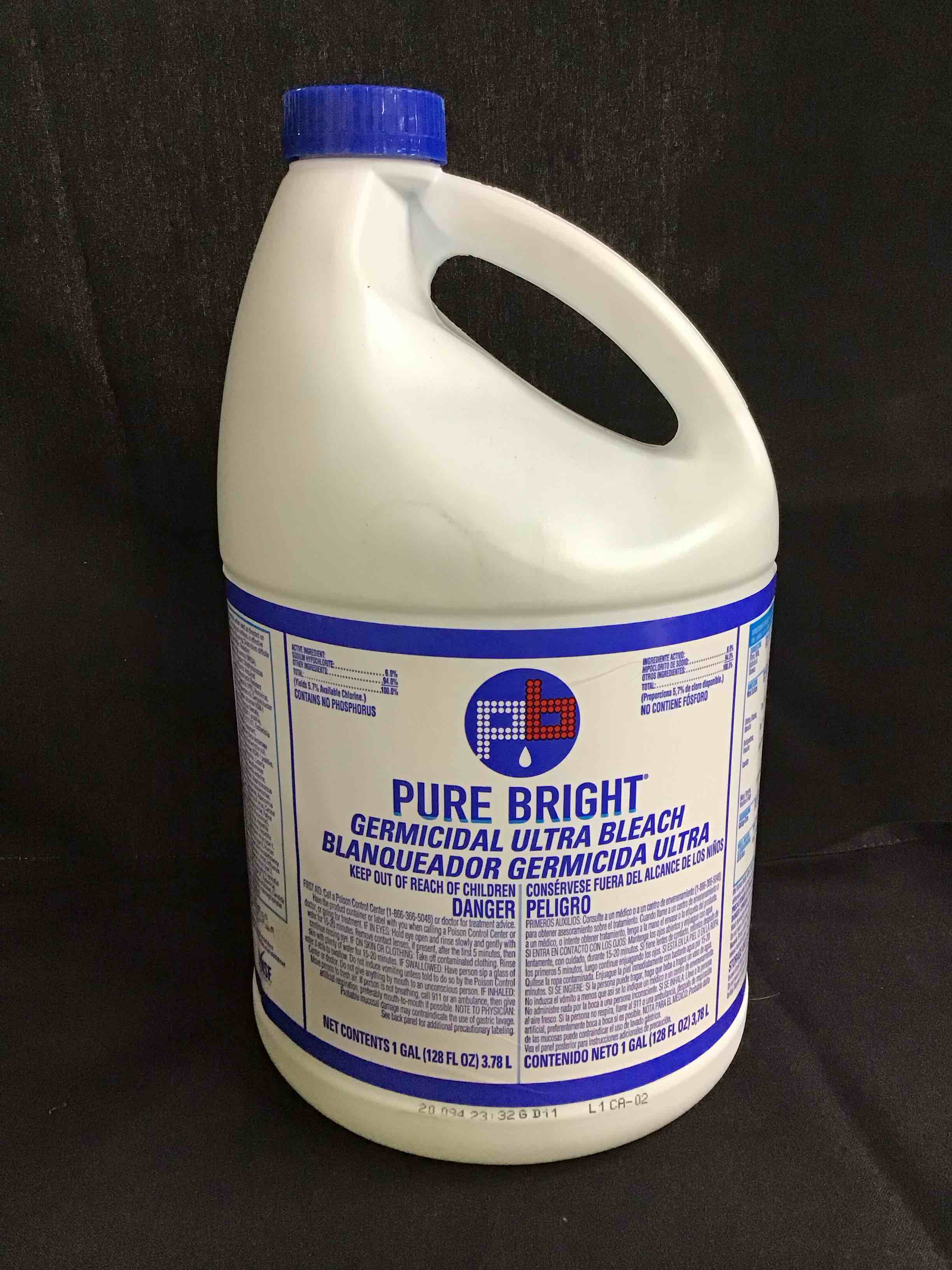 Bleach Pure Bright Germicidal Liquid 1 Gallon NonSterile Jug Chlorine Scent 