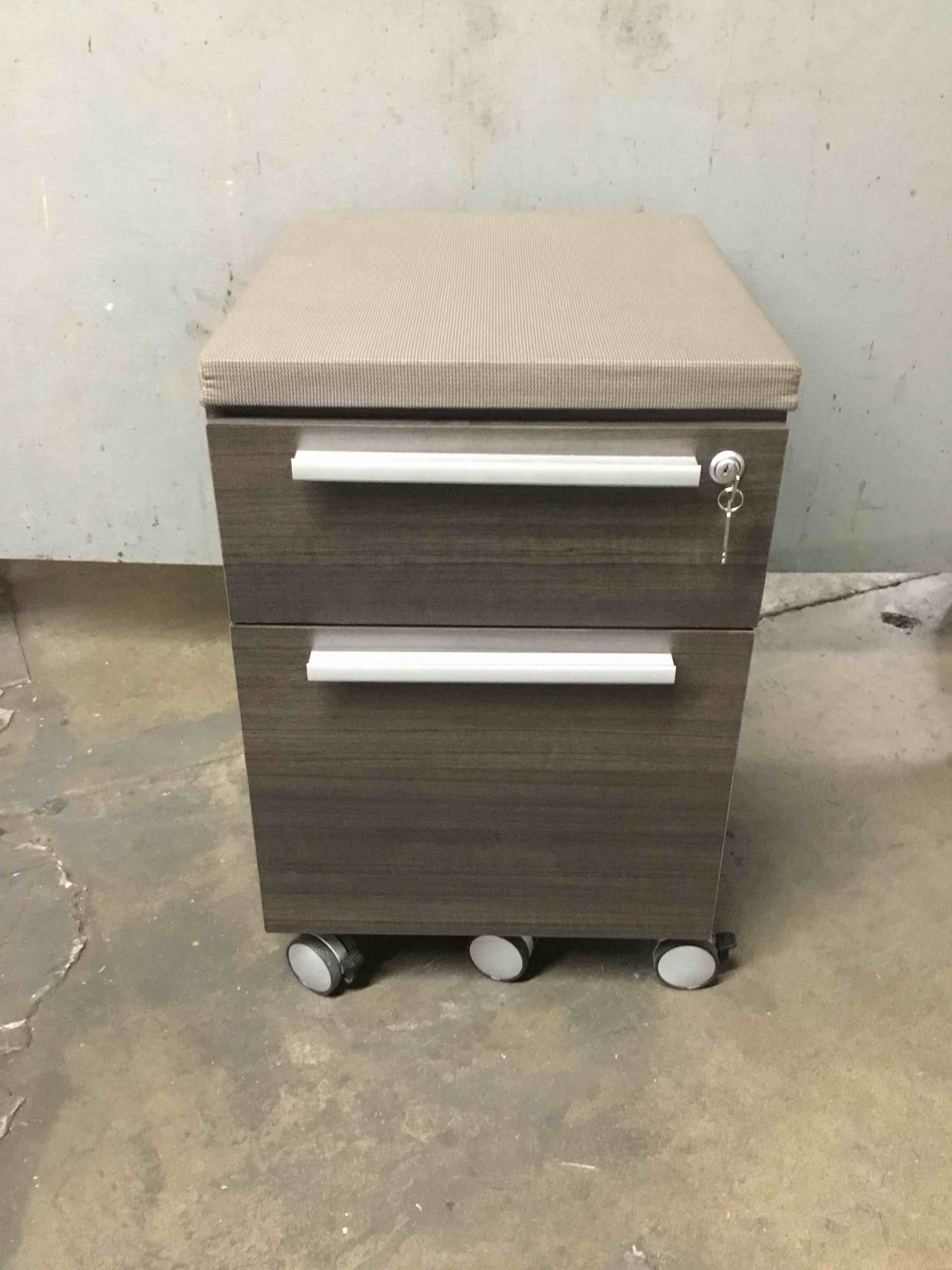 Three H Furniture 2-Drawer Mobile Wood Storage Cabinet With Cushion Top