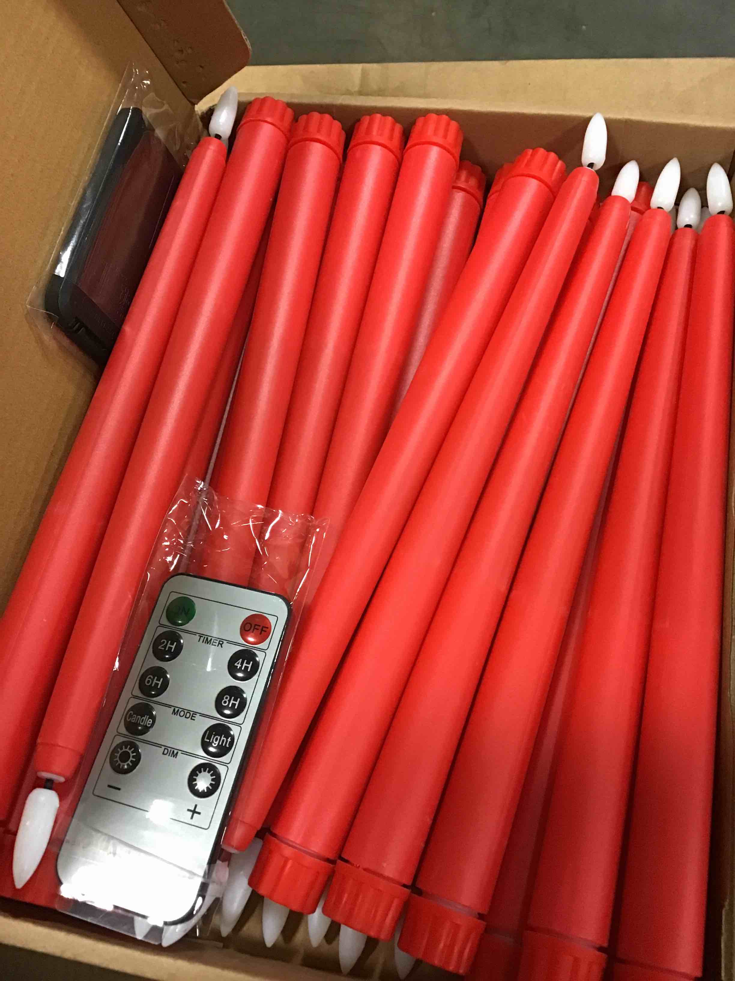 Baleid Led Flameless Ivory Taper Candles Flickering with Remote Battery Operated Timer, Warm White 3D Wick Light Window Real Wax Pack 6 for Candlesticks Advent Christmas Home Wedding Decor (Color red) (24 pieces)