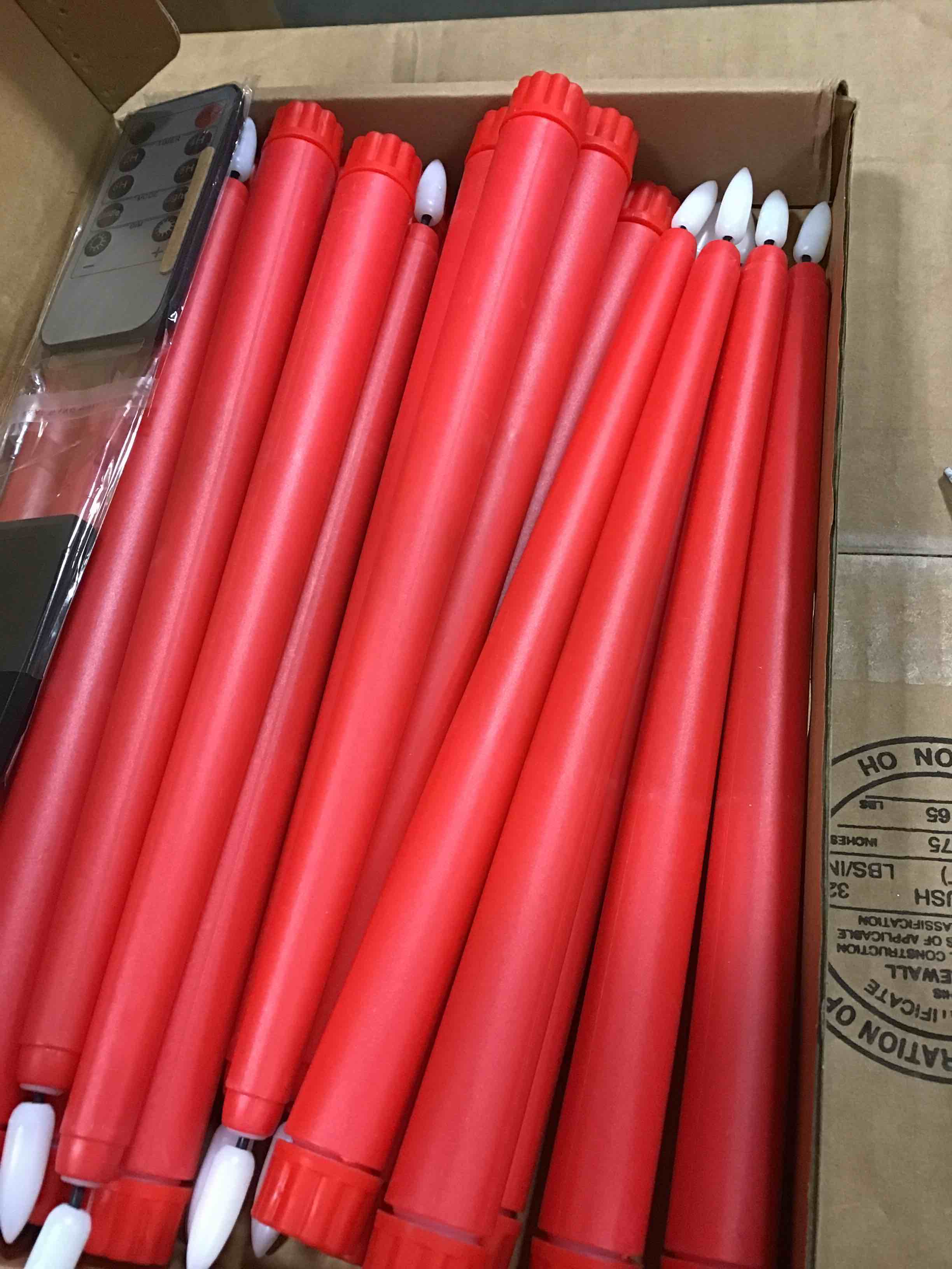 Baleid Led Flameless Ivory Taper Candles Flickering with Remote Battery Operated Timer, Warm White 3D Wick Light Window Real Wax Pack 6 for Candlesticks Advent Christmas Home Wedding Decor (Color red) (24 pieces)