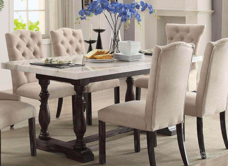 Gerardo White Marble and Weathered Espresso Dining Table